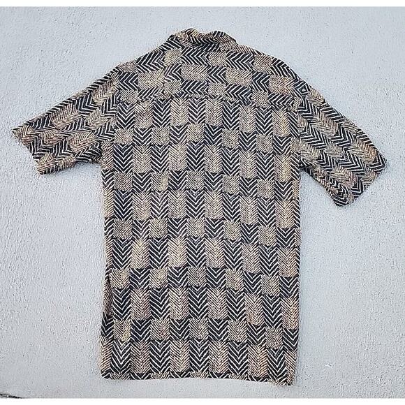 J. Ferrar Short Sleeve Button Front Gold Black 100% Rayon Mens Size S / CH Photo - Picture 11 of 15